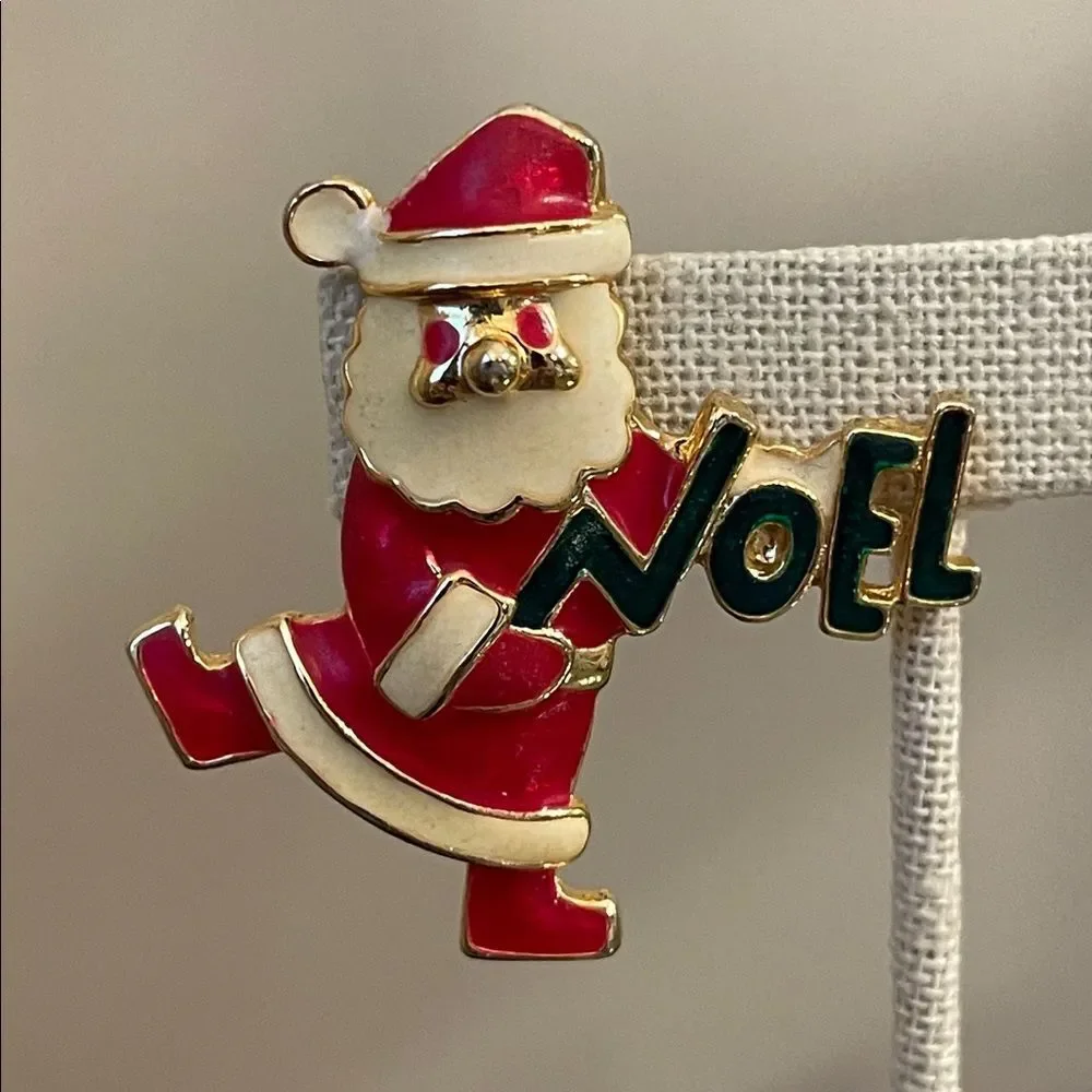 Vintage Jolly Santa - NOEL Enamel Pin By Accessories Associates Inc. Holiday Pin